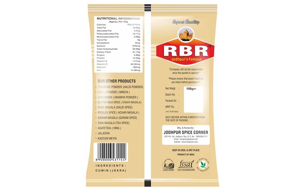 RBR Jodhpur's Famous Cumin (Jeera)    Pack  100 grams